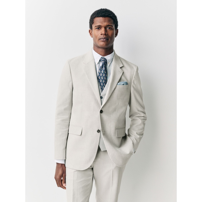 Ecru Linen Blend Texture Suit Jacket