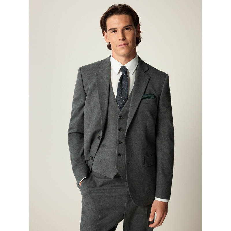Grey Slim Fit Flannel Suit Jacket