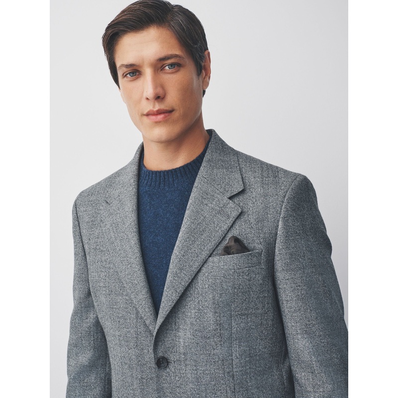 Grey Tailored Fit Merino Wool Blend Suit Jacket