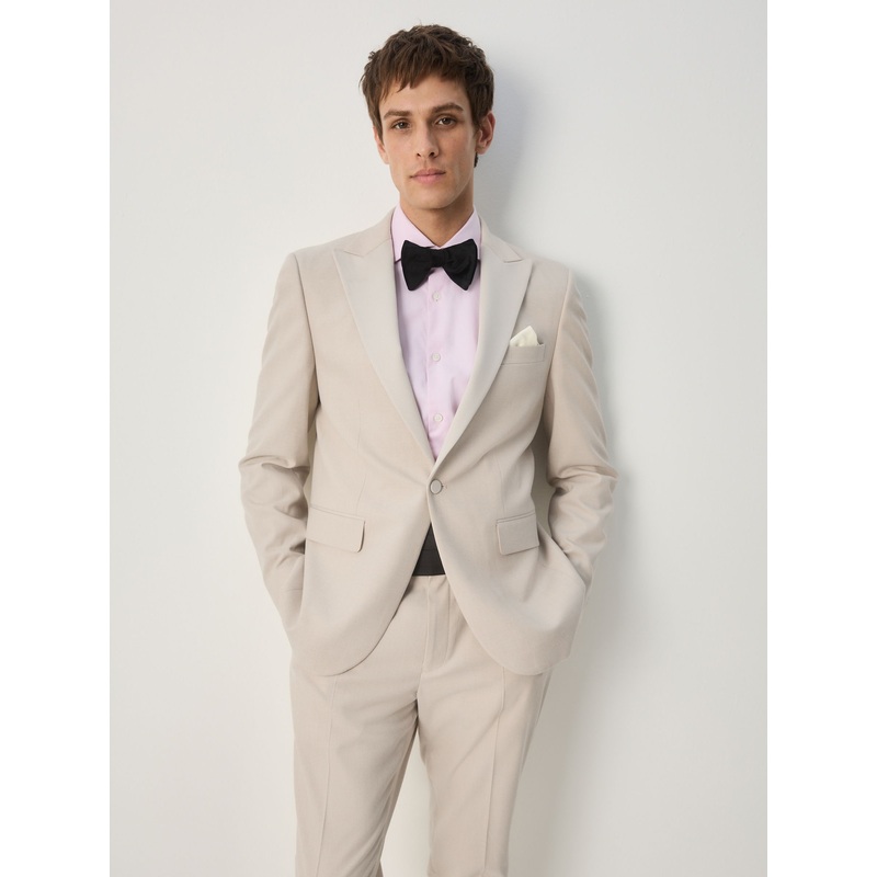 Neutral Slim Fit Flannel Tuxedo Suit Jacket