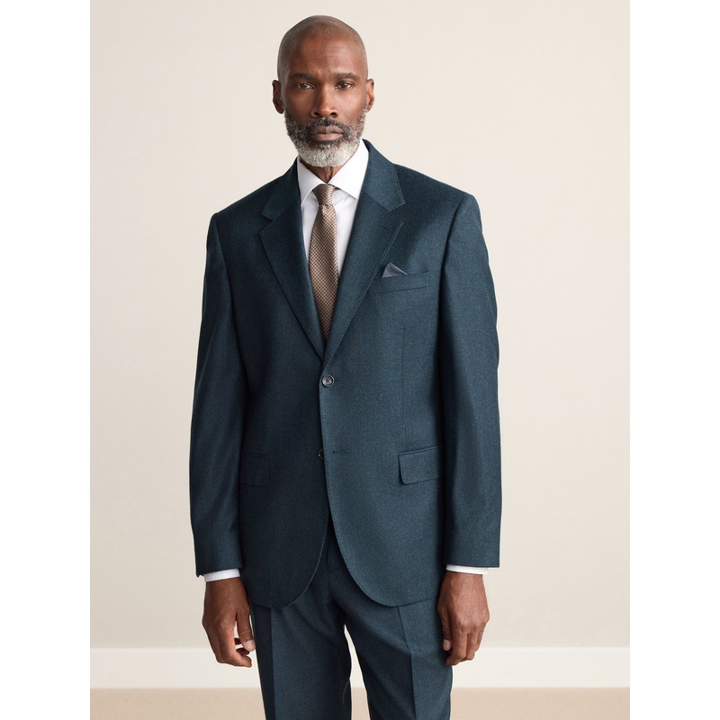 Teal Blue Regular Fit Signature Zignone Italian Wool Cashmere Blend Flannel Suit Jacket