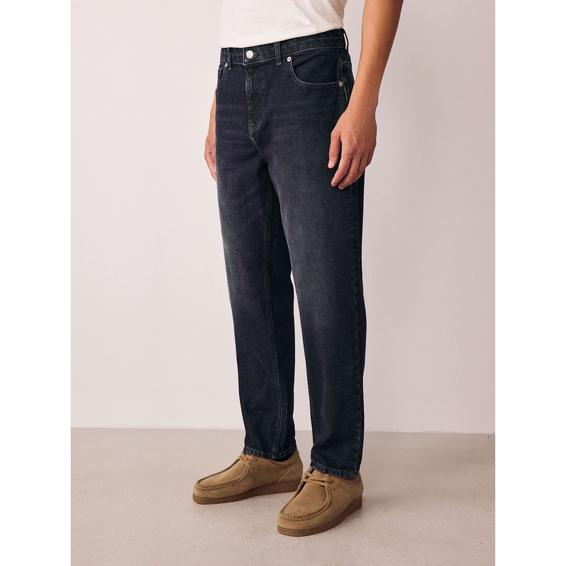 Black Regular Tapered Fit Vintage Wash Denim Jeans