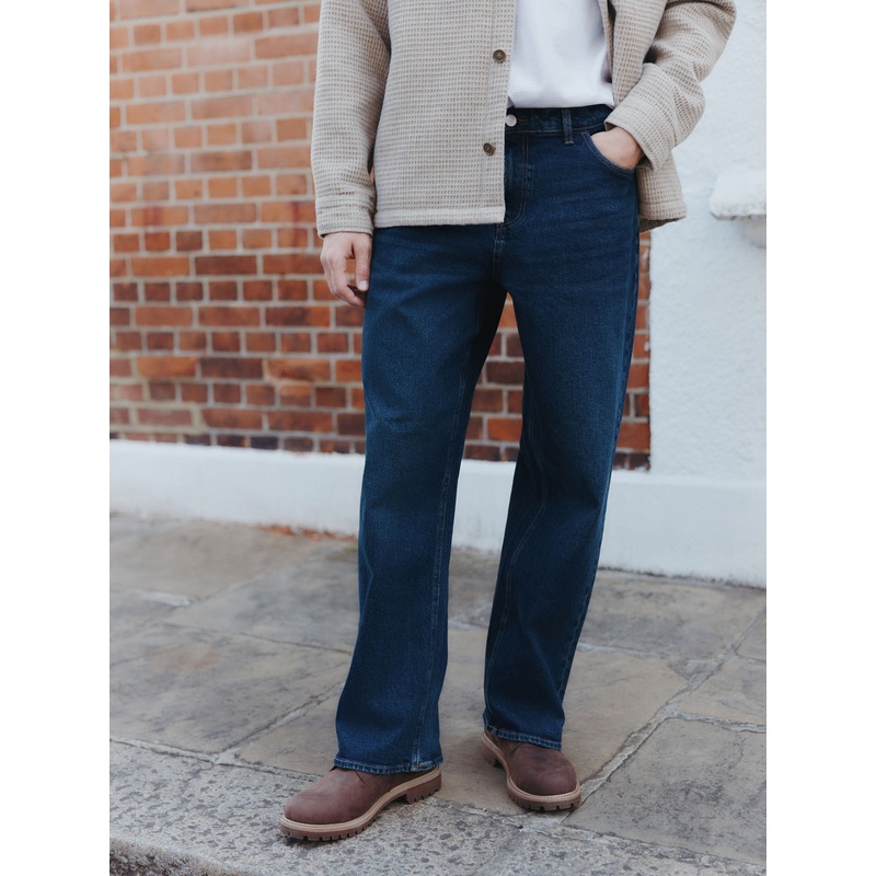 Blue Dark Baggy Fit Vintage Wash Denim Jeans