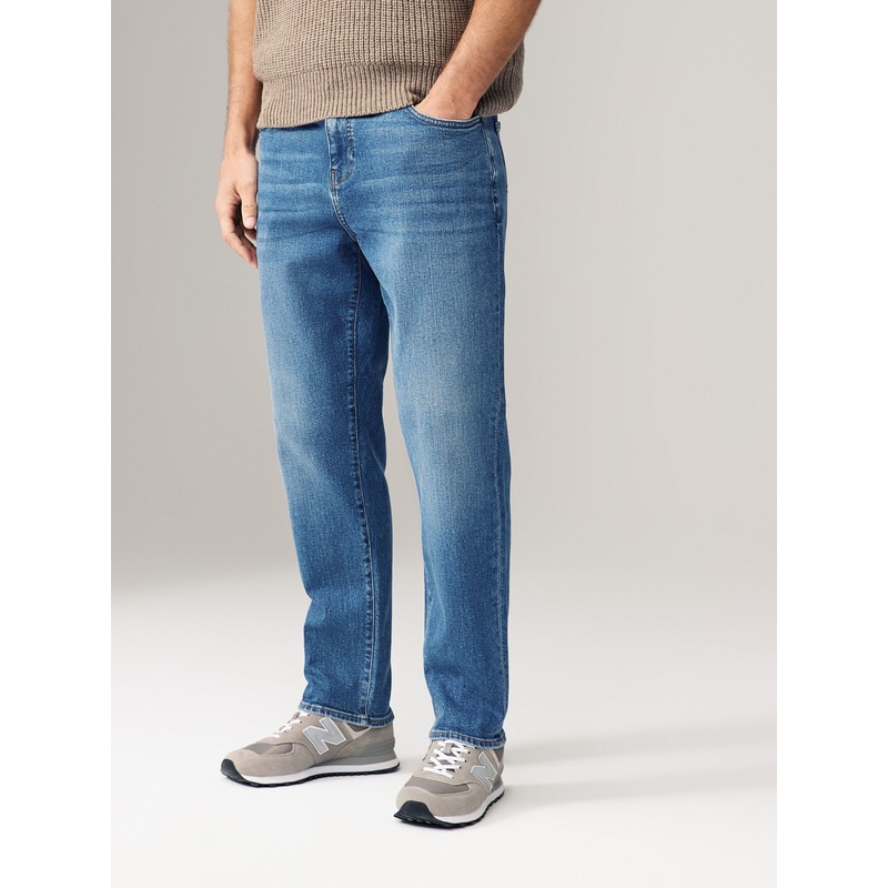 Blue Mid Regular Tapered Fit Vintage Wash Denim Jeans