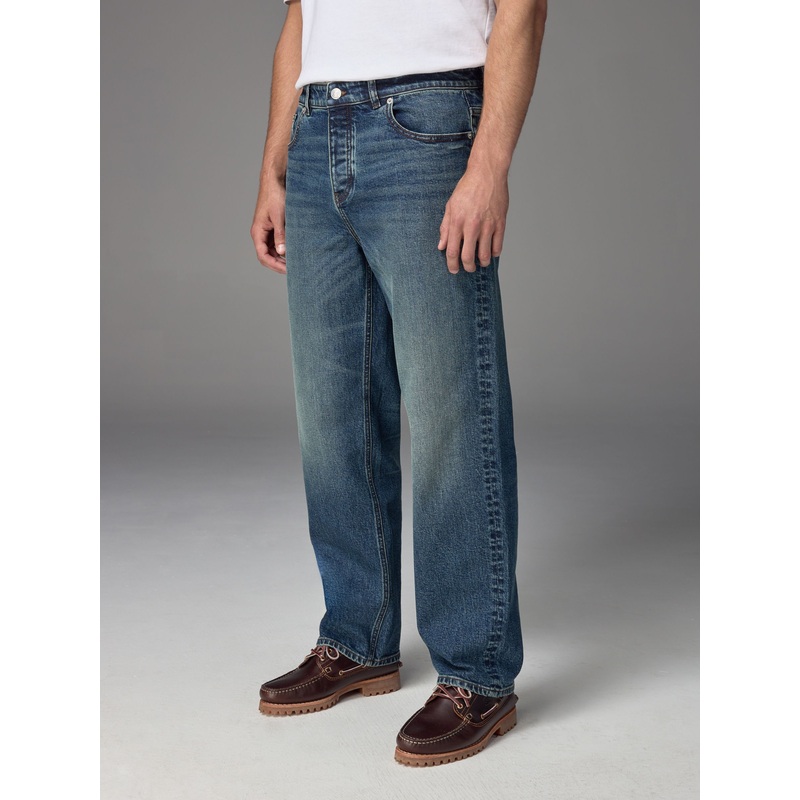 Blue Relaxed Fit Vintage Wash Denim Jeans