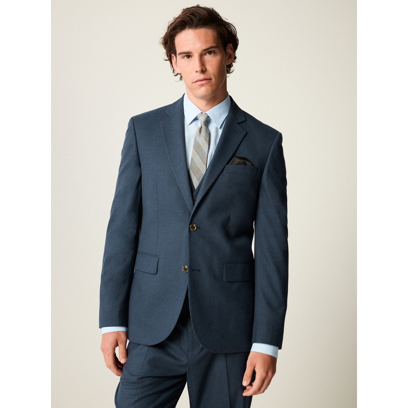 Blue Slim Fit Textured Flannel Suit Jacket