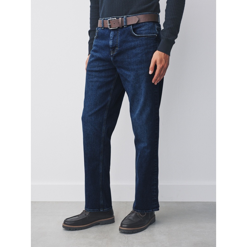 Blue Straight Fit Signature Belted Jeans