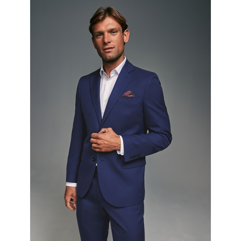 Bright Blue Tailored Fit Textured Suit Jacket