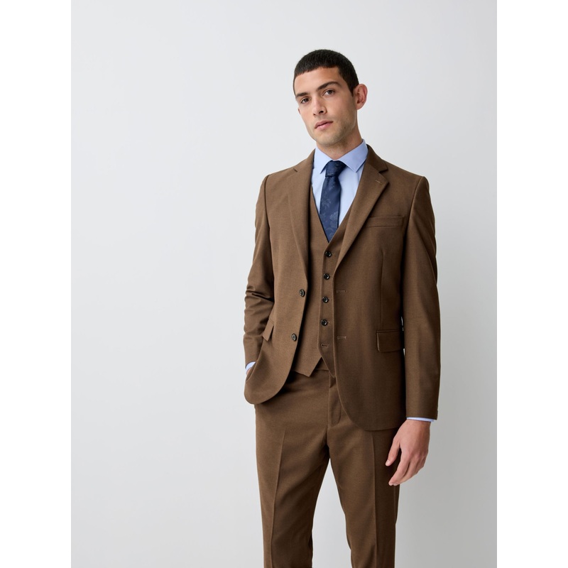 Brown Slim Fit Flannel Suit Jacket