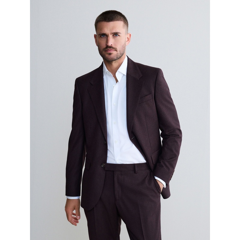 Burgundy Red Slim Fit Signature Zignone Italian Wool Cashmere Blend Flannel Suit Jacket