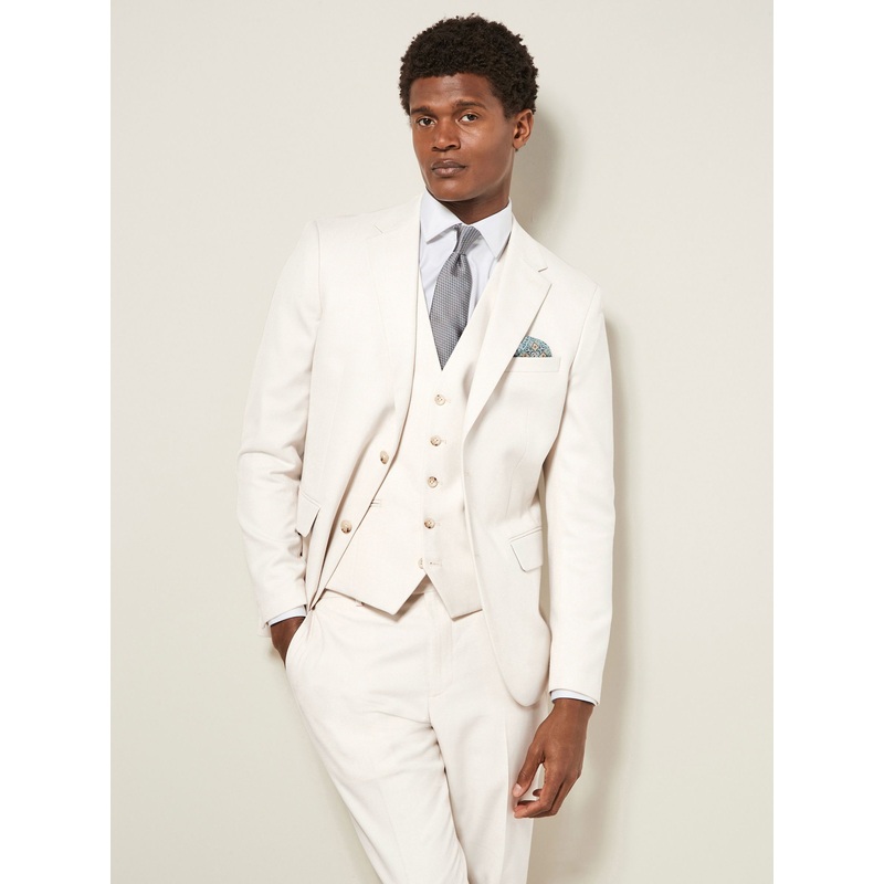 Ecru Slim Fit Textured Suit Jacket