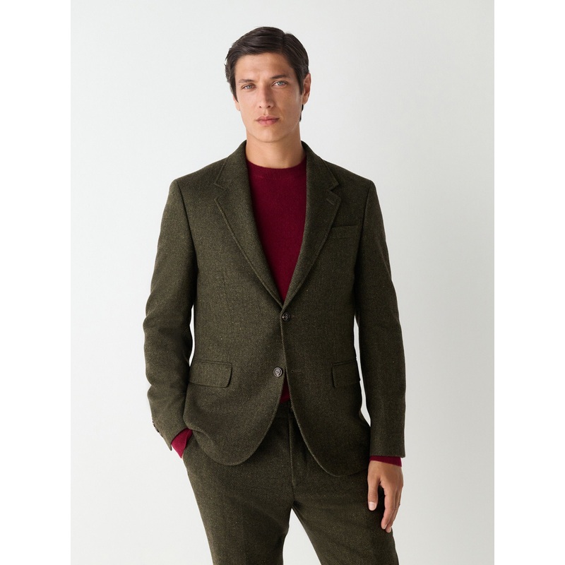 Green Slim Fit Herringbone Wool Blend Suit Jacket