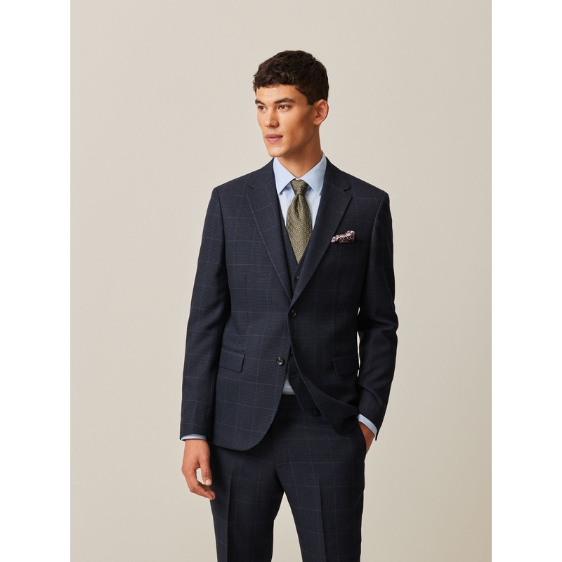 Navy Blue Prince of Wales Check Suit Jacket