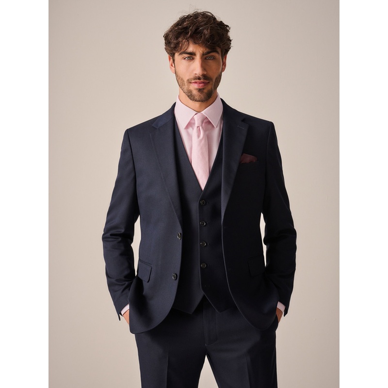 Navy Blue Slim Fit Textured Suit Jacket