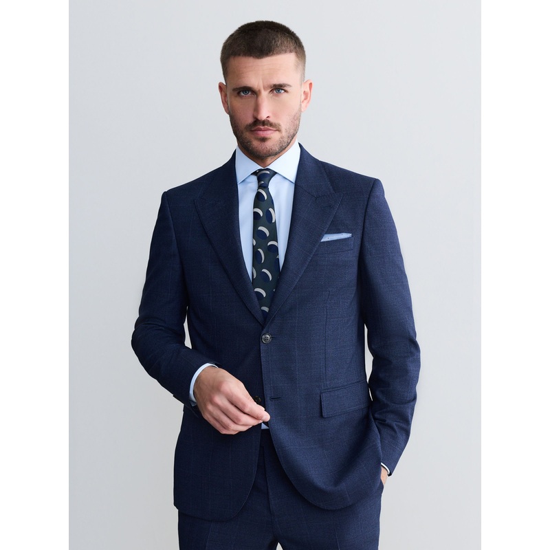 Navy Slim Fit Signature Marzotto Italian Fabric Check Suit Jacket