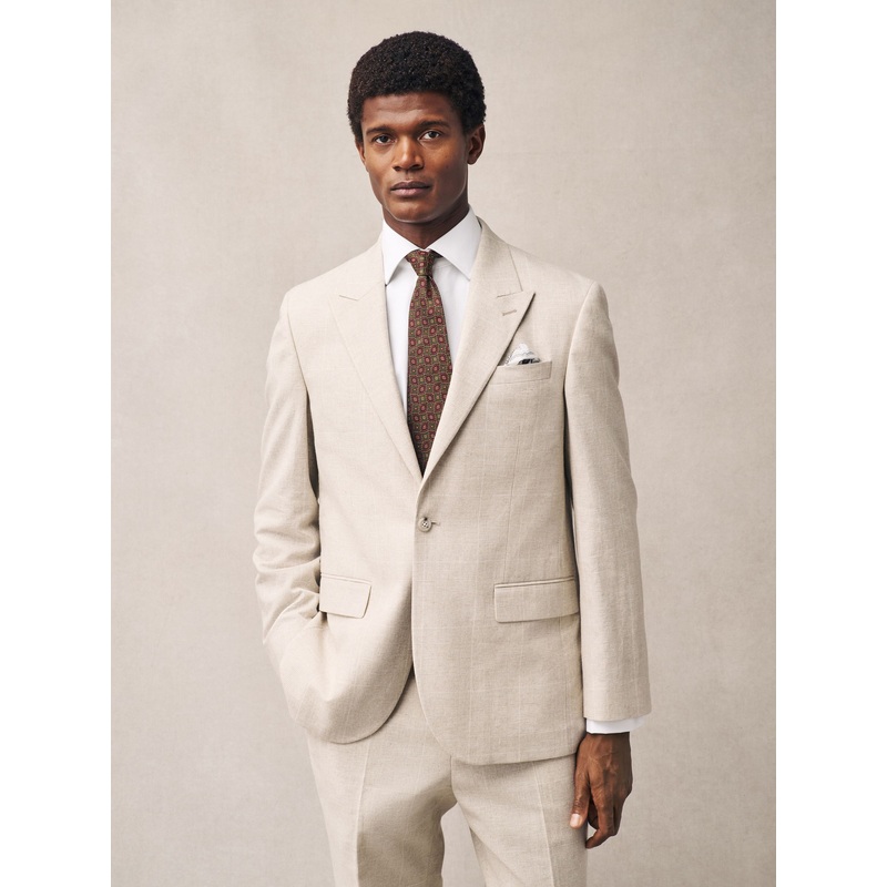 Neutral Regular Fit Linen Blend Check Suit Jacket