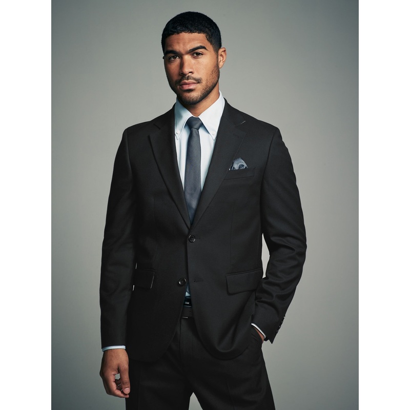 Black Slim Fit Flannel Suit Jacket