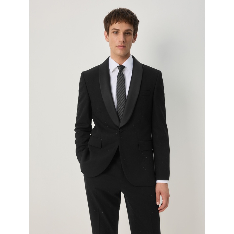 Black Slim Fit Sequin Tuxedo Suit Jacket