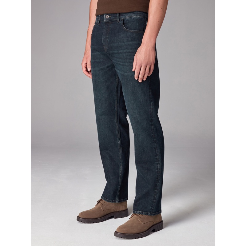 Blue Dark Washed Single Straight Fit Classic Stretch Jeans
