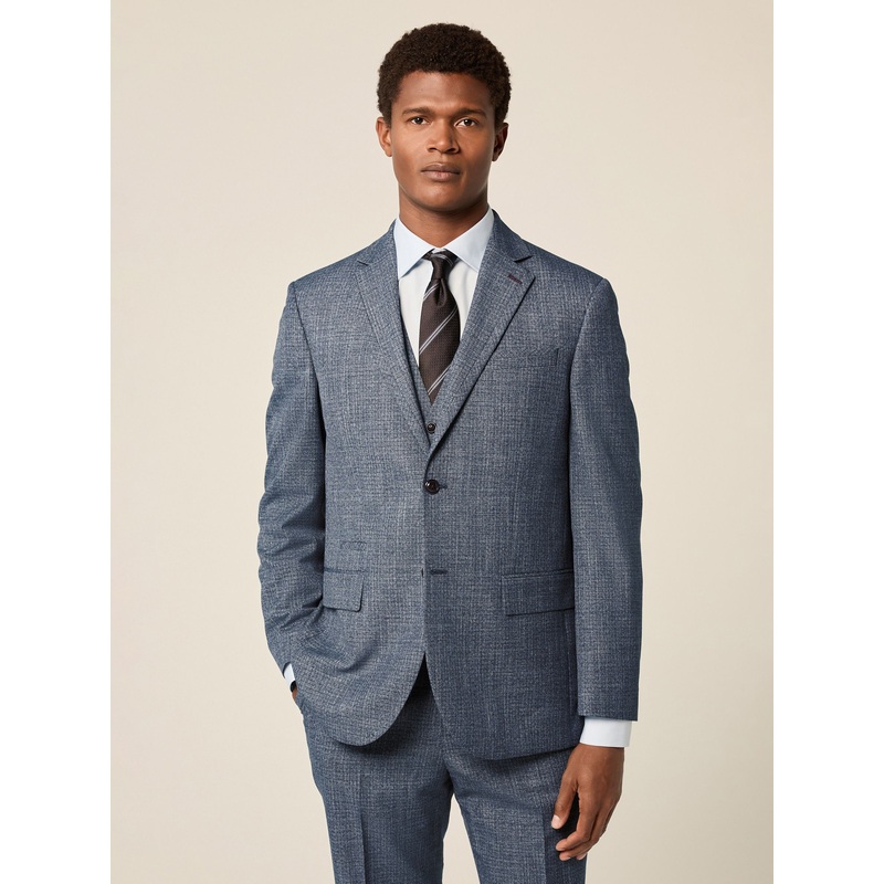 Blue Regular Fit Trimmed Textured Suit Jacket