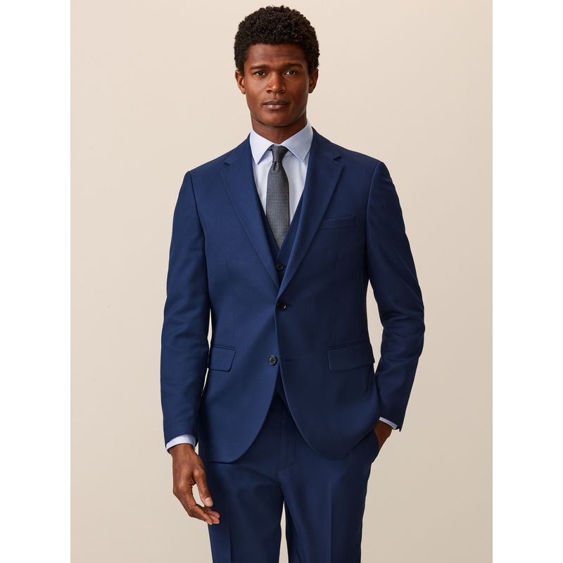 Bright Blue Slim Fit Textured Suit Jacket