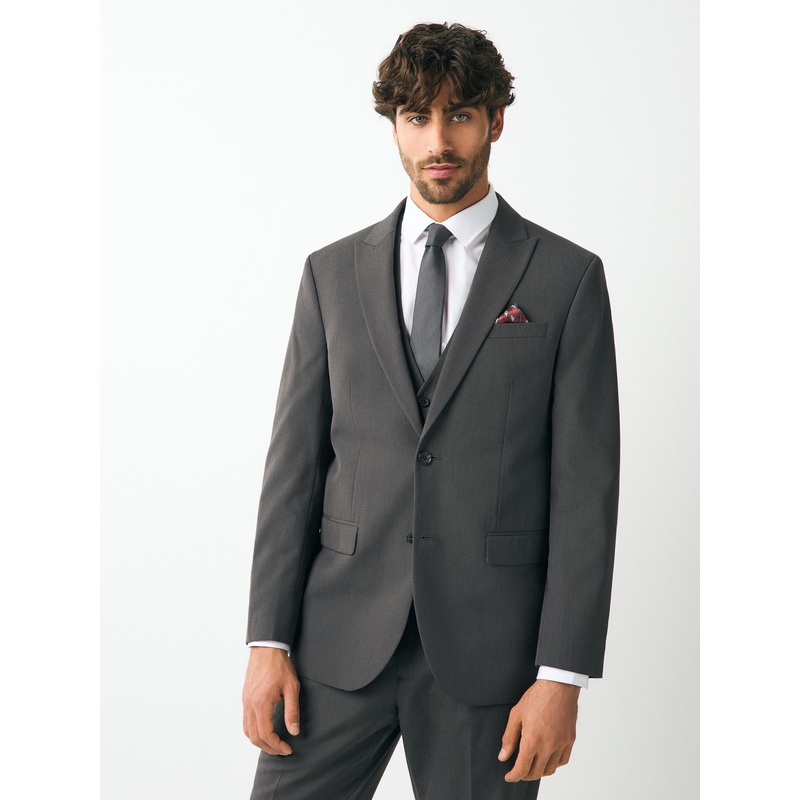 Charcoal Grey Regular Fit Two Button Suit Jacket