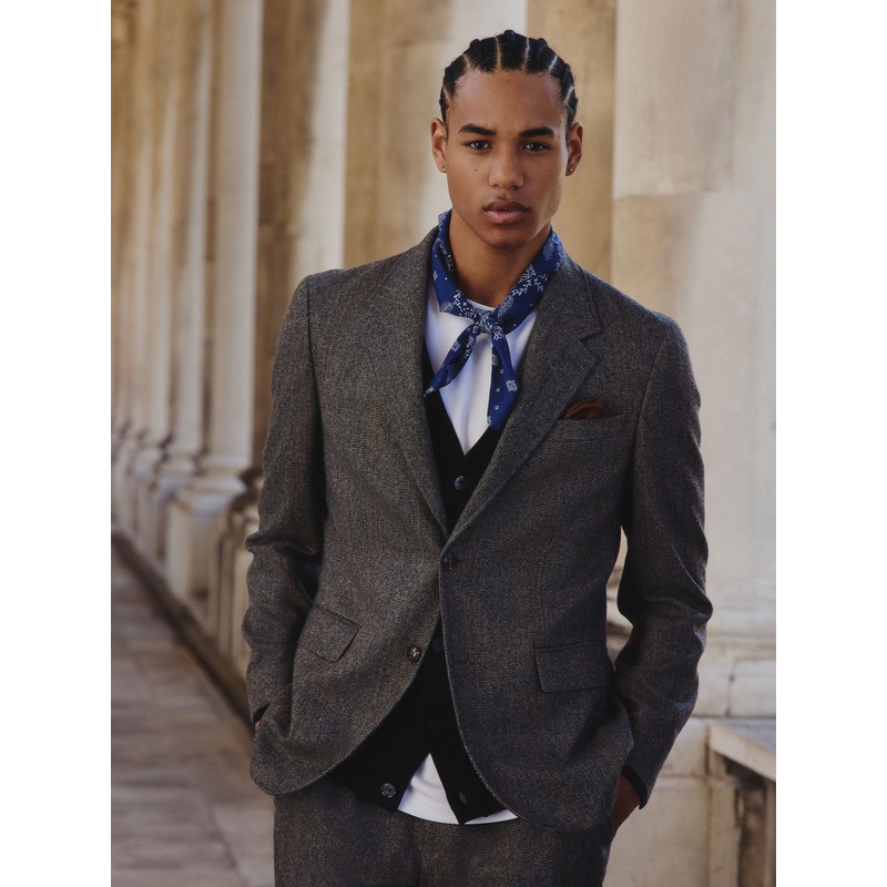 Grey Slim Fit Wool Blend Herringbone Stripe Suit Jacket