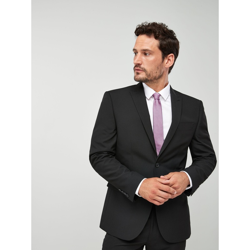 Black Regular Fit Two Button Suit Jacket