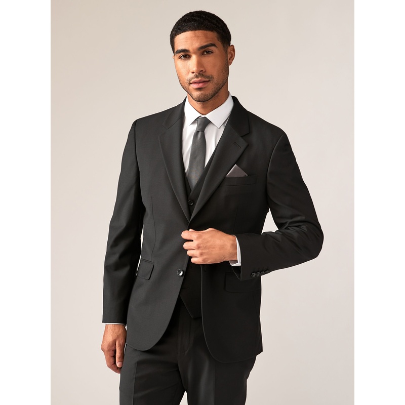 Black Tailored Fit Wool Blend Motionflex Suit Jacket