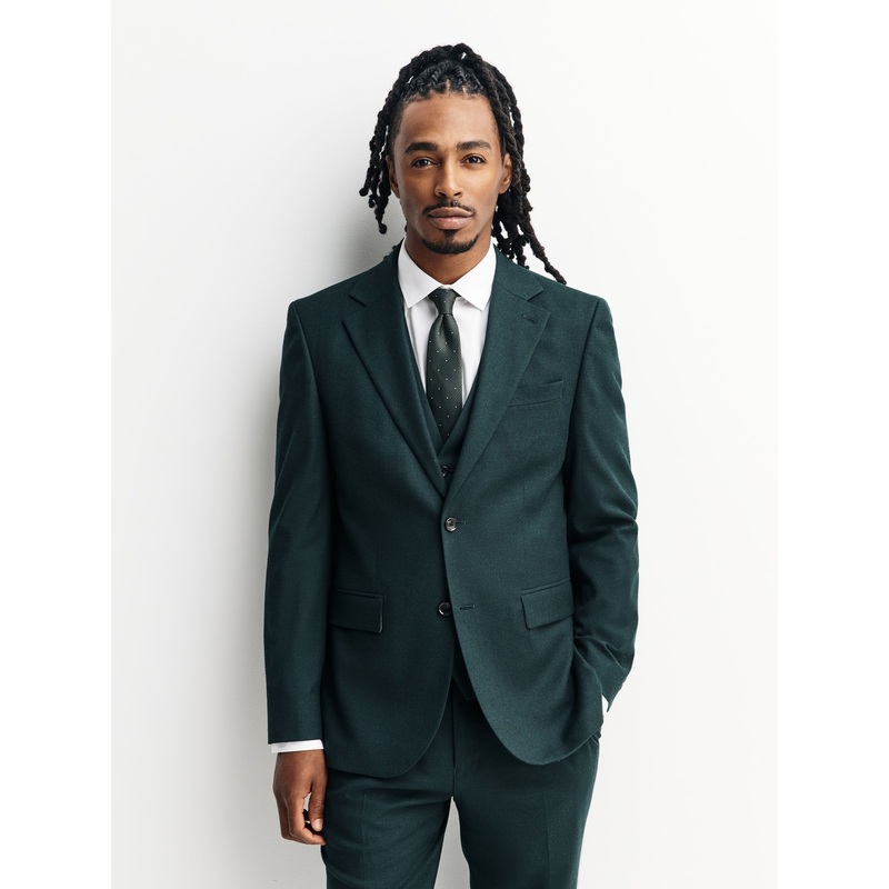 Green Slim Fit Flannel Suit Jacket