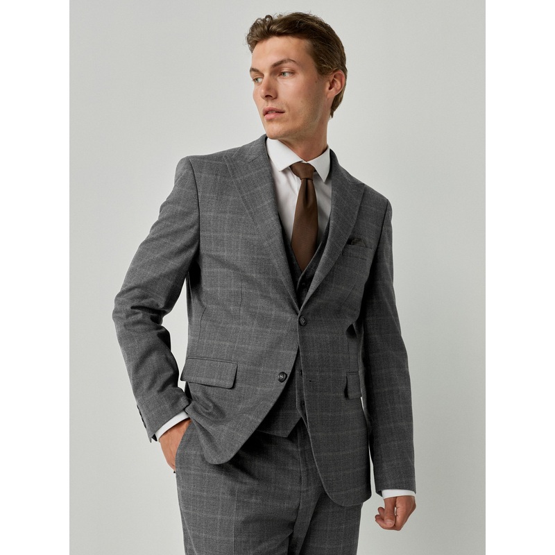 Grey Tailored Fit Check Flannel Suit Jacket