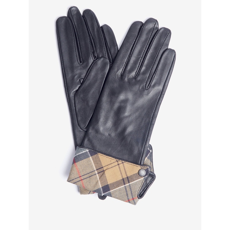 Barbour Black Lady Jeane Tartan Trim Leather Gloves