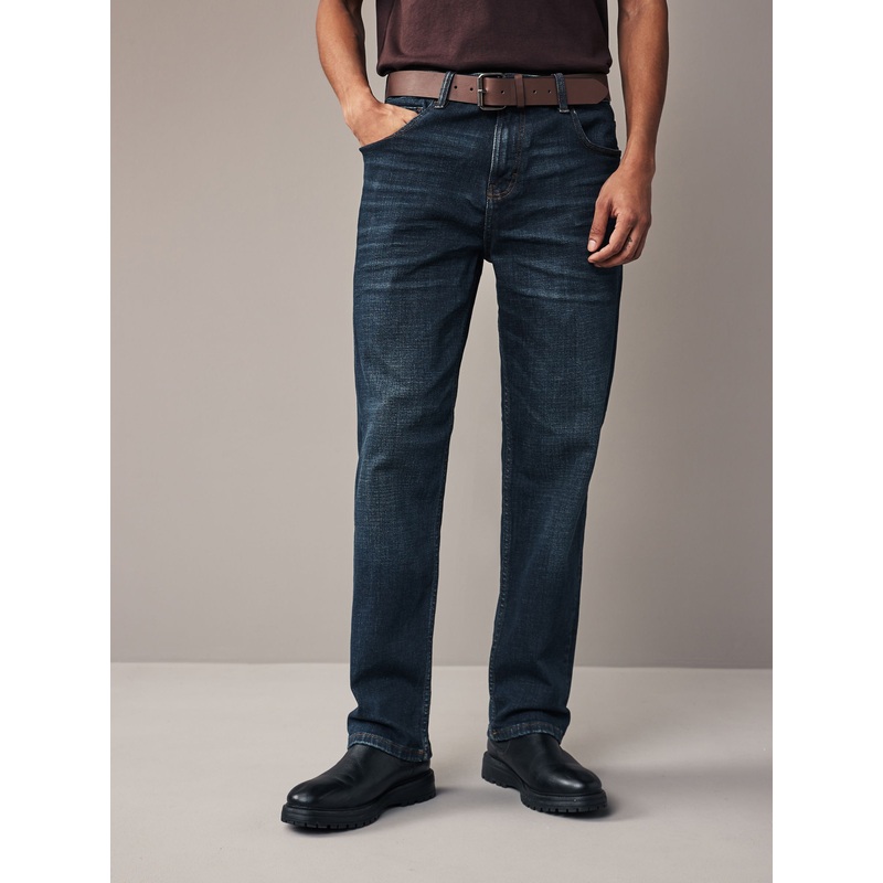 Blue Washed Straight Fit Belted Authentic Jeans