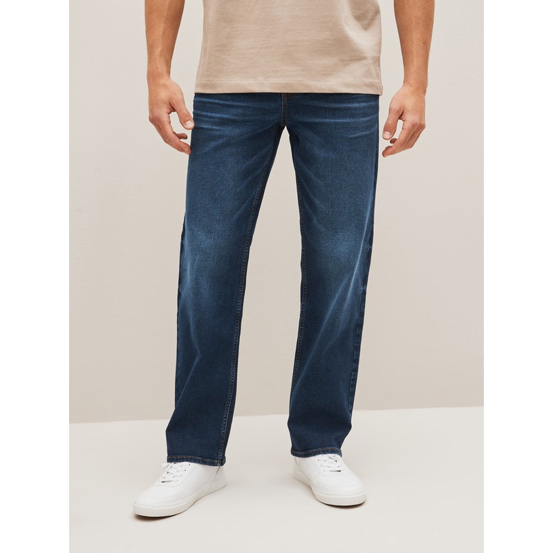 Mid Blue Straight Fit Straight Fit Essential Stretch Jeans