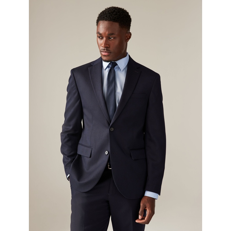 Navy Blue Regular Fit Textured Suit Jacket