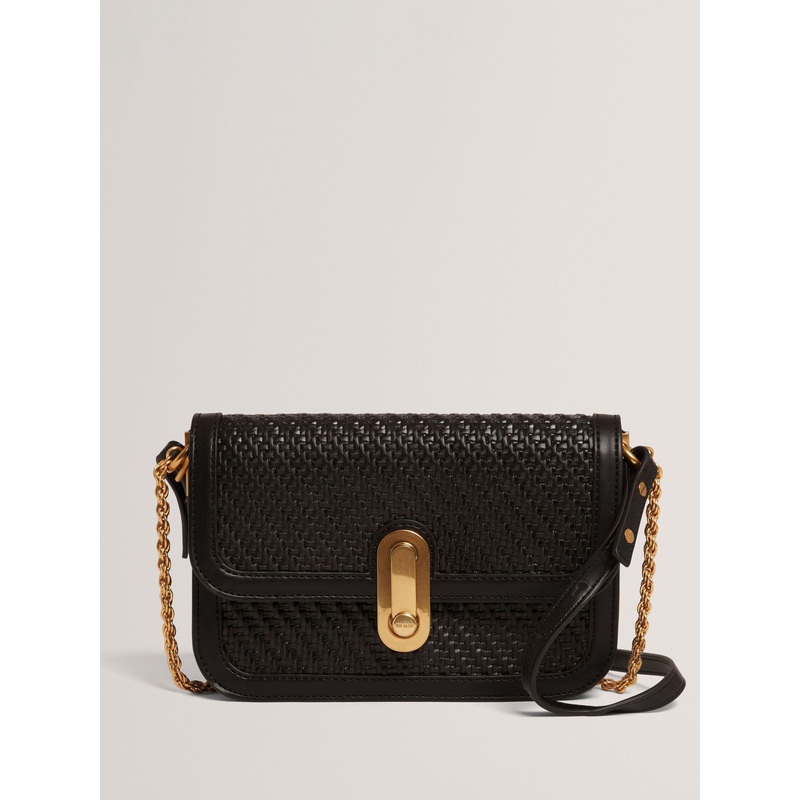 Ted Baker Black Walkerr – Twist Lock Detail Woven Embossed Leather Bag