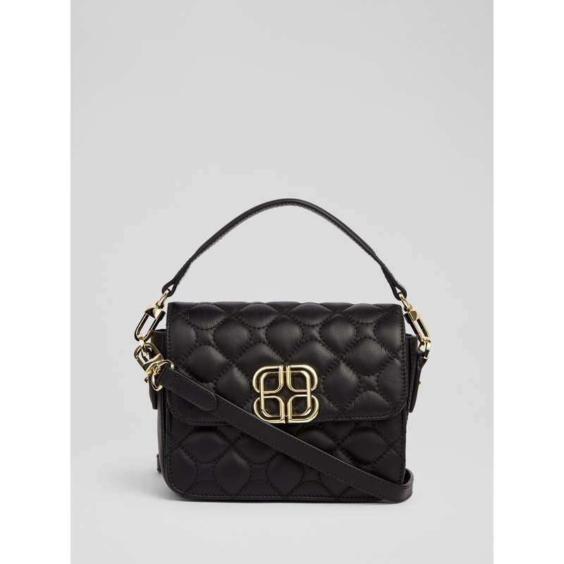 LK Bennett Black Florence Patent Curve Flap Clutch Bag