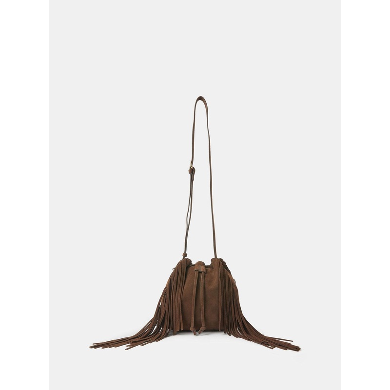 Accessorize Brown Suede Fringe Bucket Bag