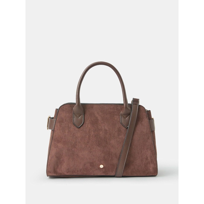 Accessorize Brown Suedette Bowler Bag
