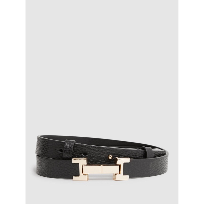 Reiss Black Hayley Leather Square Hinge Belt