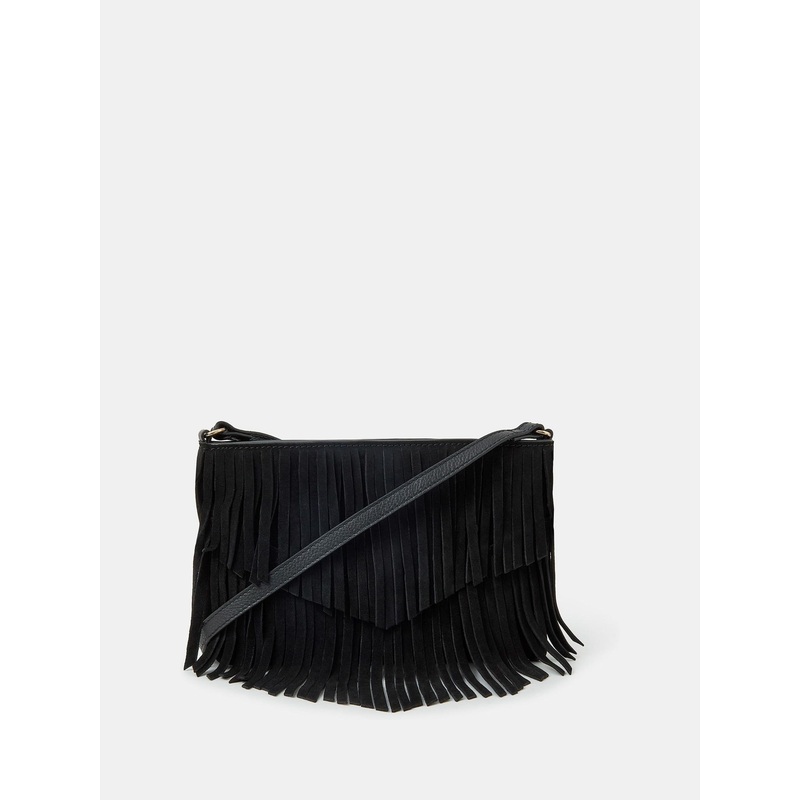 Accessorize Black Suede Fringe Cross-Body Bag