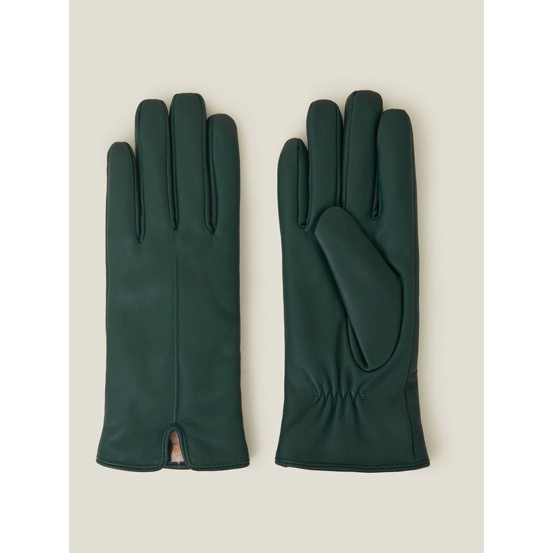 Accessorize Green Faux Fur Lined Leather Gloves