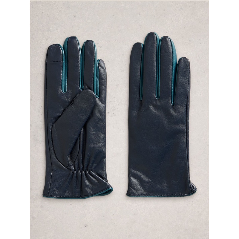 White Stuff Blue Carrie Leather Gloves
