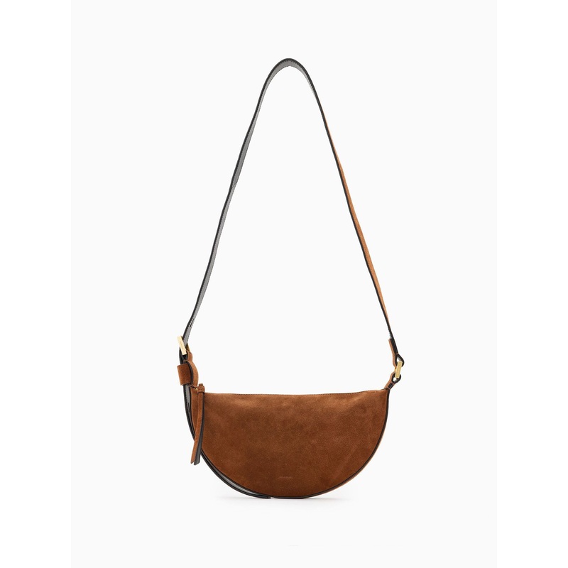 AllSaints Brown Halfmoon Suede Xbody Bag