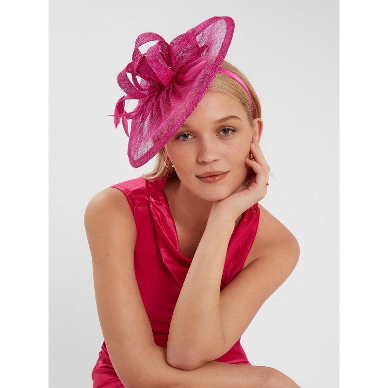 Accessorize Pink Woven Bow Feather Disc Fascinator Hat