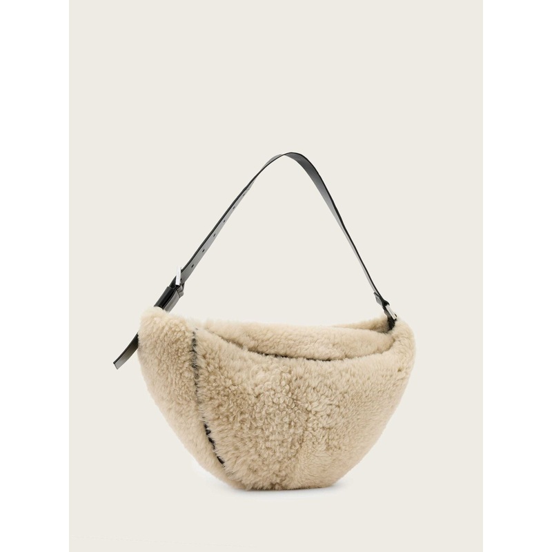 AllSaints Cream Luna Shearling Shoulder Bag
