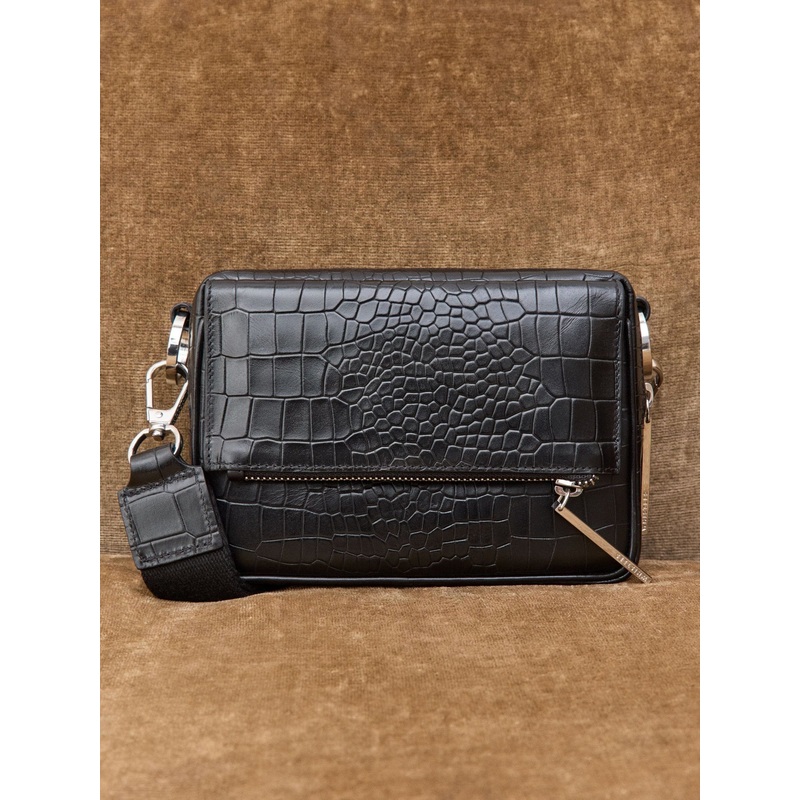 Whistles Bibi Croc Cross-Body Black Bag