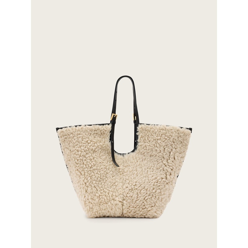 AllSaints Black Ara Shearling Tote