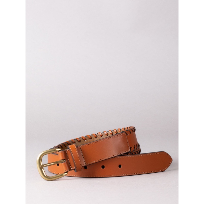 Lakeland Leather Tan Wray Whip Stitch Leather Belt