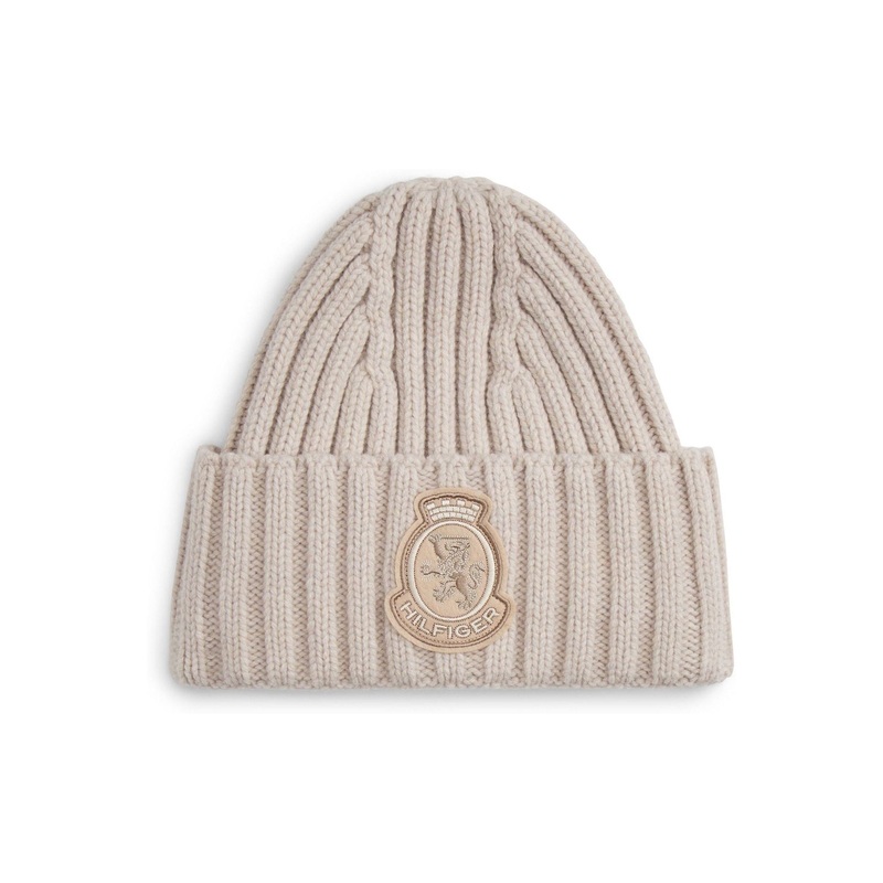 Tommy Hilfiger Natural TH Crest Pure Wool Beanie